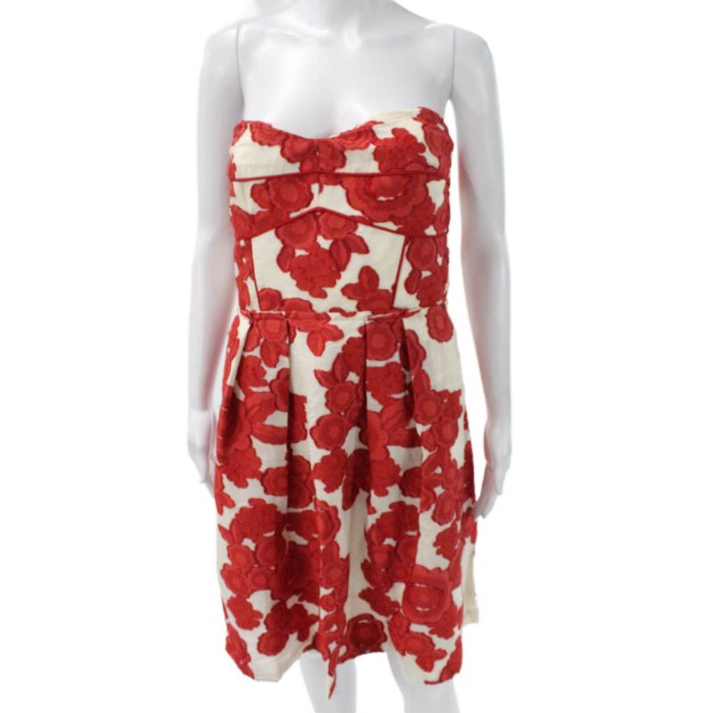 Cynthia Cynthia Steffe Womens Fit & Flare Red Floral Sweetheart Dress Size 12